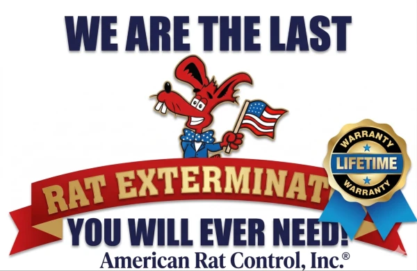 American Rat Control. We are the last rat exterminator you will ever need - badge Red, White and Blue color scheme